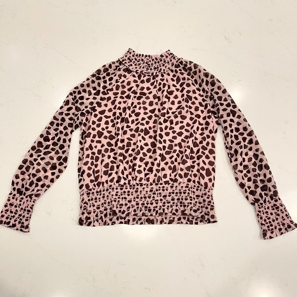 NWT Ann Taylor : Smocked Neck + Waist : Long Sleeve Top: Giraffe Print Pink : PS - Picture 4 of 6